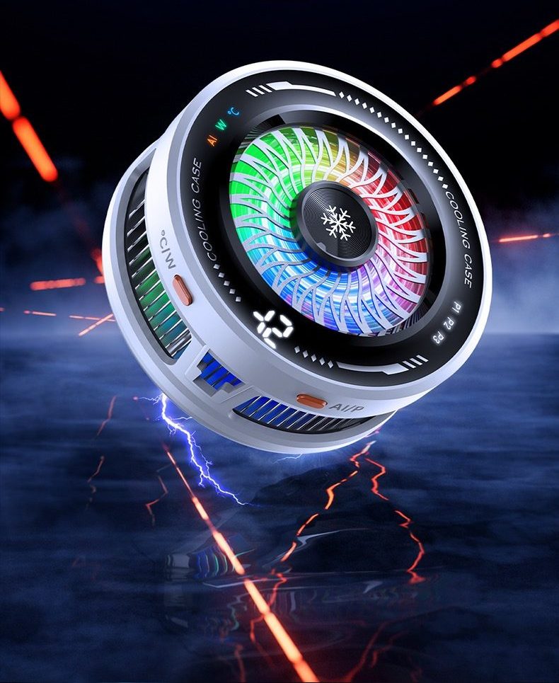 K3 phone cooler with RGB lighting floating above a phone