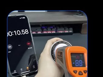 Infrared thermal gun test showing cooled phone surface temperature