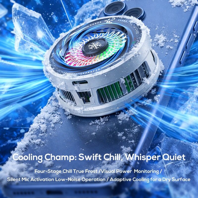 Phone cooler on a frosted phone: swift chill and whisper quiet operation