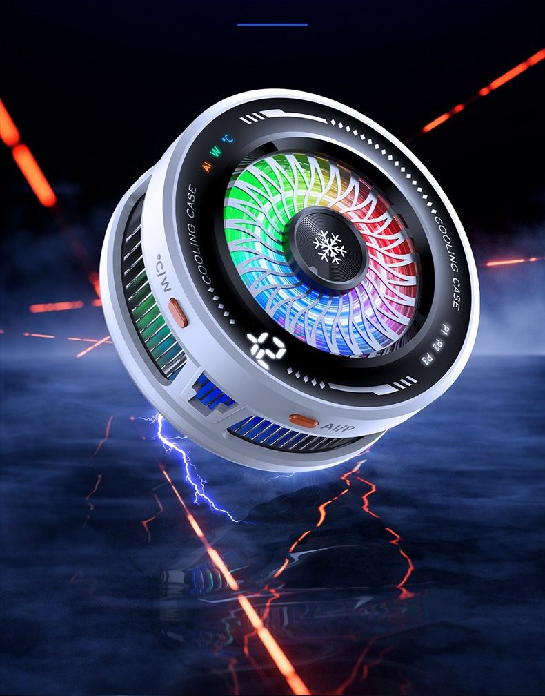 Macro shot of the RGB light effect on the phone cooler fan